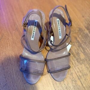 Manolo Blahnik Brown/Taupe Suede Strappy Heels